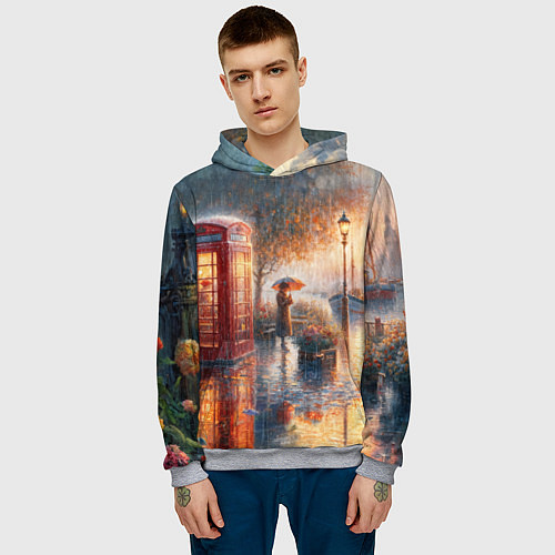 Мужская толстовка Красная телефонная будка на набережной / 3D-Меланж – фото 3
