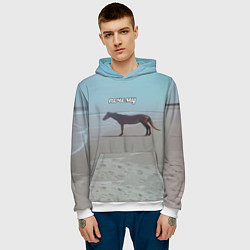 Толстовка-худи мужская Лошадь почему мем на берегу, цвет: 3D-белый — фото 2