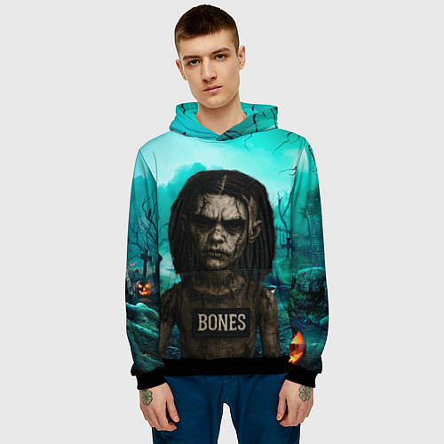 Мужская толстовка Bones в стиле хоррор куклы / 3D-Черный – фото 3