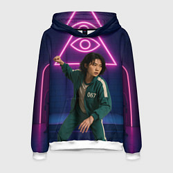 Толстовка-худи мужская Игрок 067 замахивается - Игра в кальмара, цвет: 3D-белый