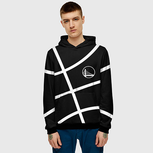 Мужская толстовка Голден Стэйт Уорриорз - текстура черного мяча / 3D-Черный – фото 3