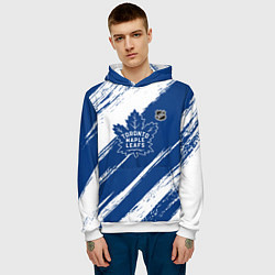 Толстовка-худи мужская Торонто Мейпл Лифс - брызги синей краски, цвет: 3D-белый — фото 2