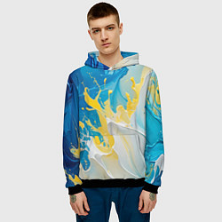Толстовка-худи мужская Масляные краски, брызги, желтые белые синие цвета, цвет: 3D-черный — фото 2