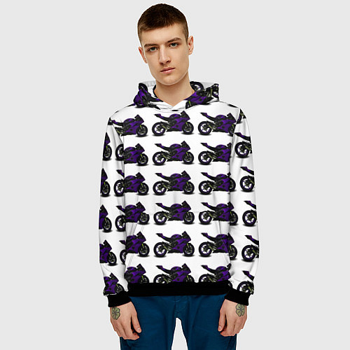 Мужская толстовка The motorcycle is dark purple / 3D-Черный – фото 3