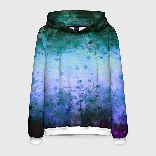 Мужская толстовка Абстракция - blue-green acid / 3D-Белый – фото 1