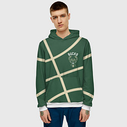 Толстовка-худи мужская Милуоки Бакс - баскетбольные линии, цвет: 3D-белый — фото 2