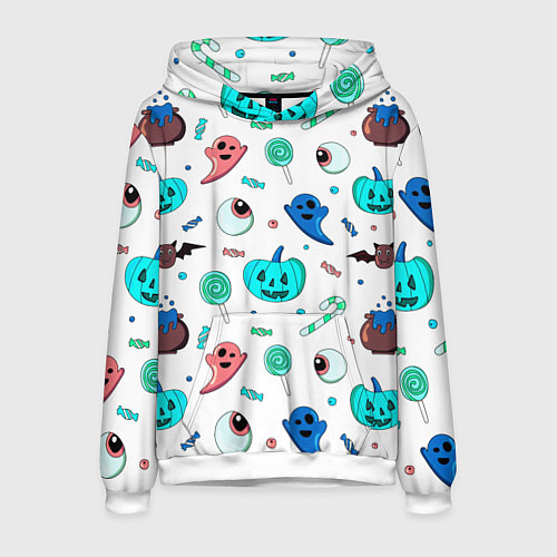 Мужская толстовка Halloween light blue pumpkin / 3D-Белый – фото 1