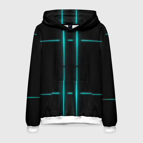 Мужская толстовка Neon black light blue line / 3D-Белый – фото 1