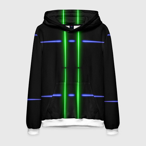 Мужская толстовка Neon black light blue green line / 3D-Белый – фото 1