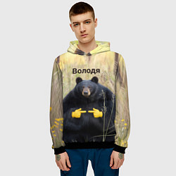 Толстовка-худи мужская Володя - мишка, цвет: 3D-черный — фото 2