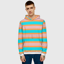 Толстовка-худи мужская Полосы бирюзово-розовые, цвет: 3D-белый — фото 2