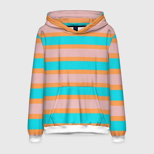 Мужская толстовка Полосы бирюзово-розовые / 3D-Белый – фото 1