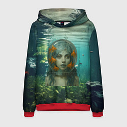 Толстовка-худи мужская Леди Гага под водой в аквариуме, цвет: 3D-красный