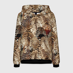 Толстовка-худи мужская Разные перья птиц - коричнево-бежевый паттерн, цвет: 3D-черный
