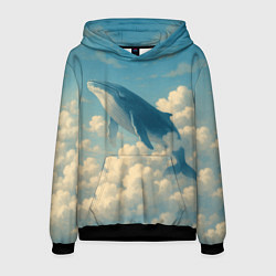 Толстовка-худи мужская Кит в облаках, цвет: 3D-черный
