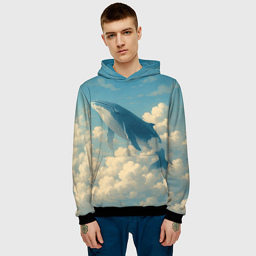 Мужская толстовка Кит в облаках / 3D-Черный – фото 3