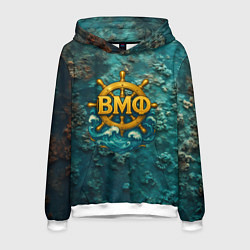 Толстовка-худи мужская Штурвал ВМФ на морском дне, цвет: 3D-белый