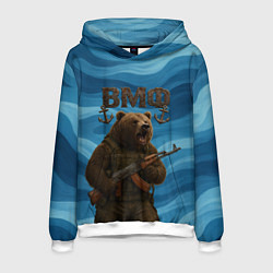 Толстовка-худи мужская ВМФ Медведь с АК-47, цвет: 3D-белый