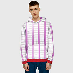 Толстовка-худи мужская Color white cage pink line, цвет: 3D-красный — фото 2