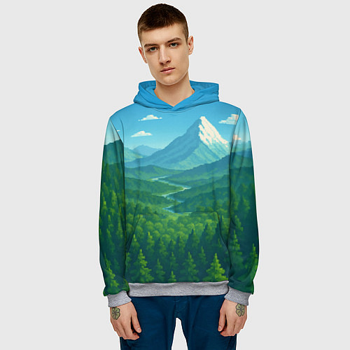 Мужская толстовка Горный пейзаж - пиксель арт / 3D-Меланж – фото 3
