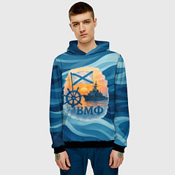 Толстовка-худи мужская ВМФ корабль на фоне заката, цвет: 3D-черный — фото 2