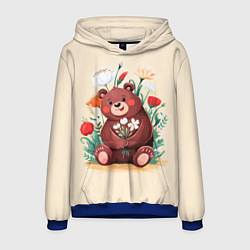 Толстовка-худи мужская Мишаня с букетом, цвет: 3D-синий