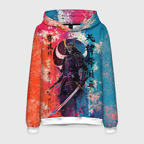 Мужская толстовка Призрачный самурай - краски / 3D-Белый – фото 1
