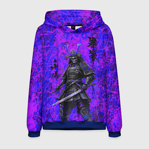 Мужская толстовка Призрак самурай - неоновые краски / 3D-Синий – фото 1