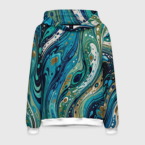 Мужская толстовка Сине-зеленый абстрактный узор / 3D-Белый – фото 1