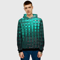 Толстовка-худи мужская Нефритовый зелёный абстракция, цвет: 3D-черный — фото 2