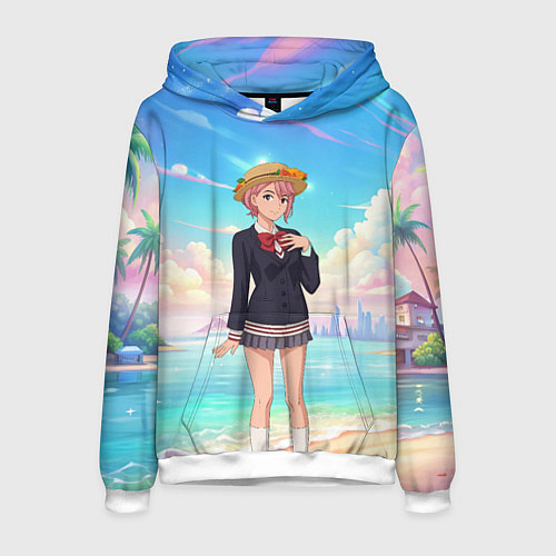 Мужская толстовка Дандадан Сиратори Айра на берегу моря / 3D-Белый – фото 1