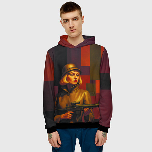 Мужская толстовка Девушка с автоматом ретрофутуризм поп-арт 1970-е / 3D-Черный – фото 3