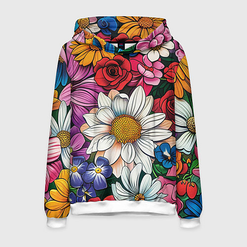 Мужская толстовка Крупные цветы / 3D-Белый – фото 1