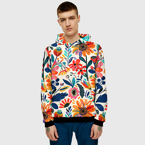 Мужская толстовка Простые цветы / 3D-Черный – фото 3