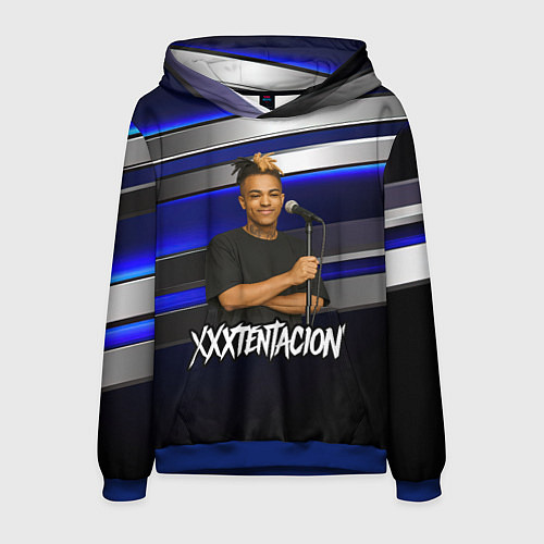 Мужская толстовка XXXTentacion с микрофоном довольный / 3D-Синий – фото 1