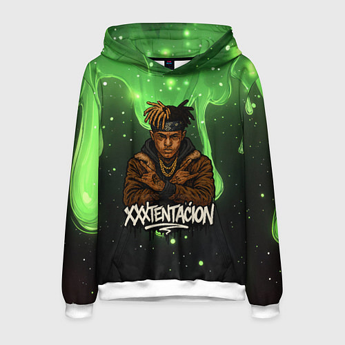 Мужская толстовка XXXTentacion на фоне зеленой краски / 3D-Белый – фото 1