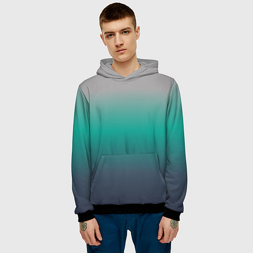 Мужская толстовка Градиент серо-зеленый / 3D-Черный – фото 3