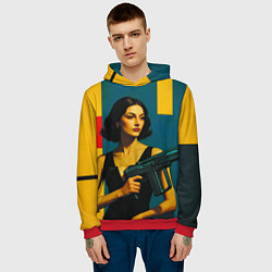 Толстовка-худи мужская Девушка с ретрофутуристическим автоматом поп-арт 1, цвет: 3D-красный — фото 2