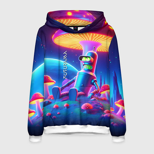 Мужская толстовка Робот-сгибальщик Бендер находится под неоновым мух / 3D-Белый – фото 1