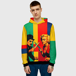 Толстовка-худи мужская Чарли Чаплин против Мэрилин Монро поп-арт, цвет: 3D-черный — фото 2