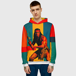 Толстовка-худи мужская Индеец поп-арт, цвет: 3D-белый — фото 2