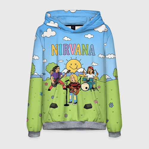 Мужская толстовка Nirvana мультяшный стиль на поляне / 3D-Меланж – фото 1