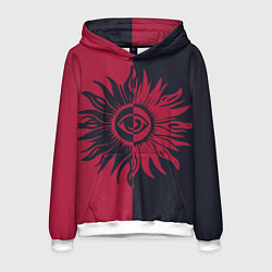Толстовка-худи мужская Солнце красно-синее, цвет: 3D-белый