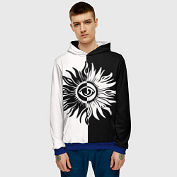 Толстовка-худи мужская Солнце черно-белое, цвет: 3D-синий — фото 2