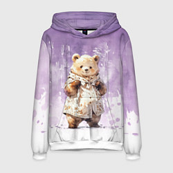 Толстовка-худи мужская Умилительный мишка, цвет: 3D-белый