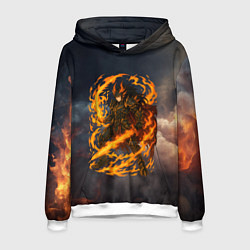 Толстовка-худи мужская Герой аниме дракон с огненным мечем, цвет: 3D-белый