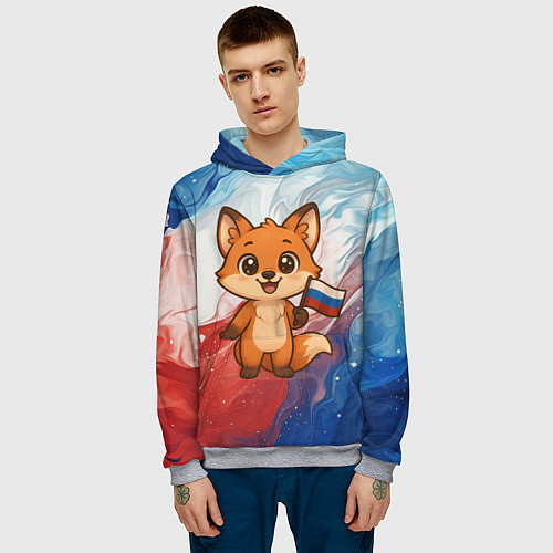 Мужская толстовка Лисенок с флагом России / 3D-Меланж – фото 3