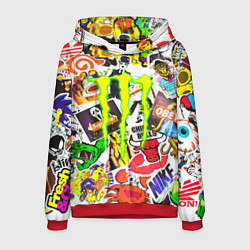 Толстовка-худи мужская Monster energy стикеры бренды, цвет: 3D-красный