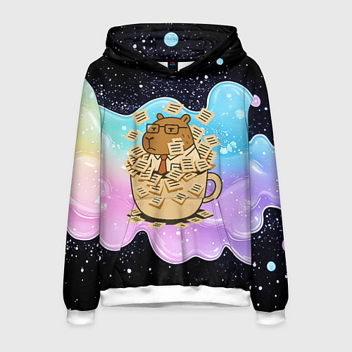 Мужская толстовка Менеджер капибара в кружке в стикерах / 3D-Белый – фото 1