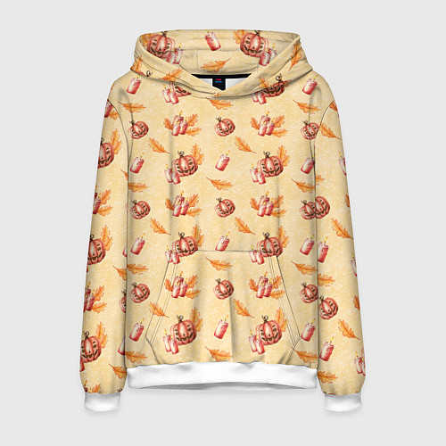 Мужская толстовка Хеллоуин с тыквой и листьями / 3D-Белый – фото 1